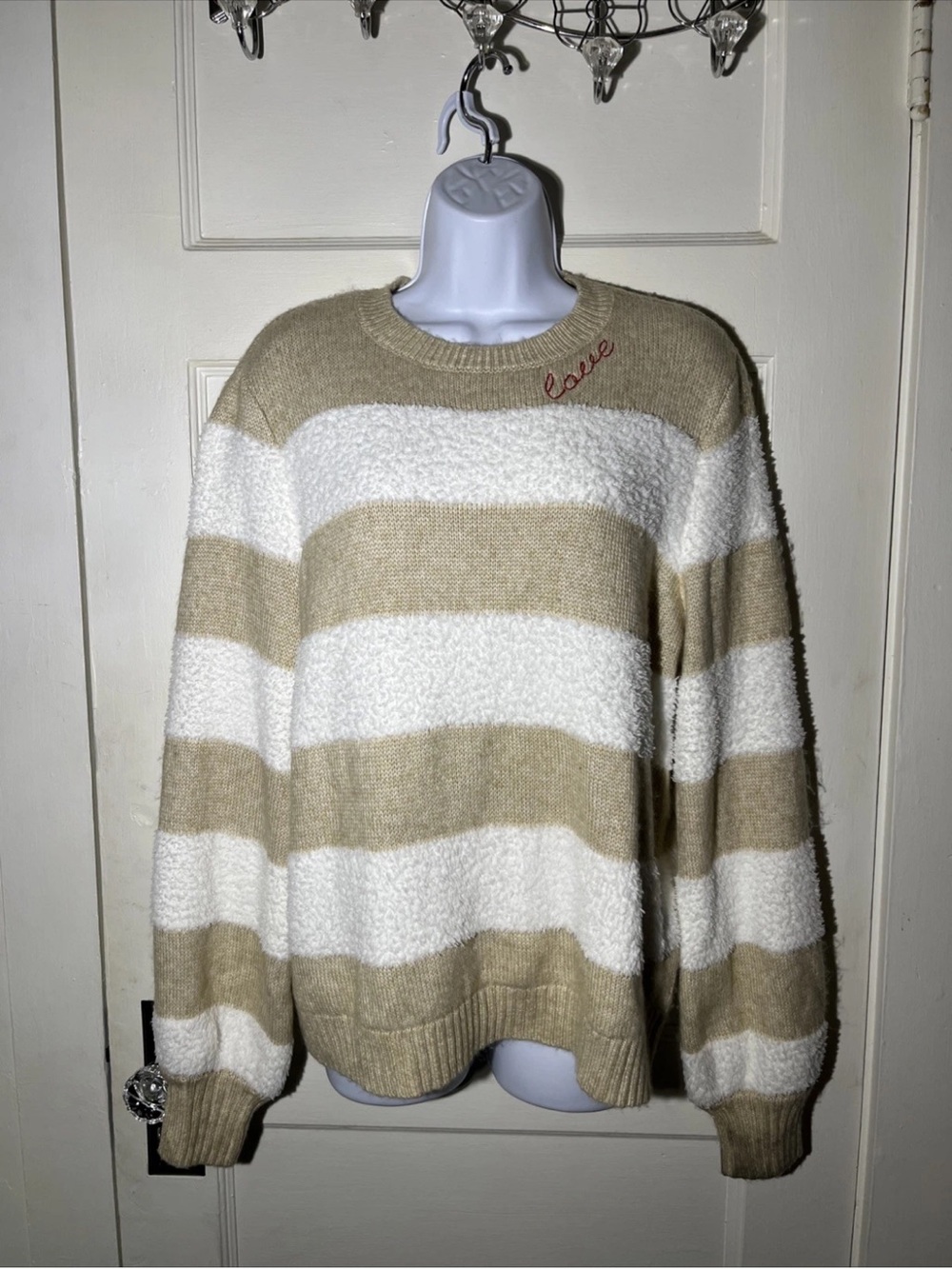 Women’s Sweater Size Large Sonoma Pullover Tan & Cream Striped